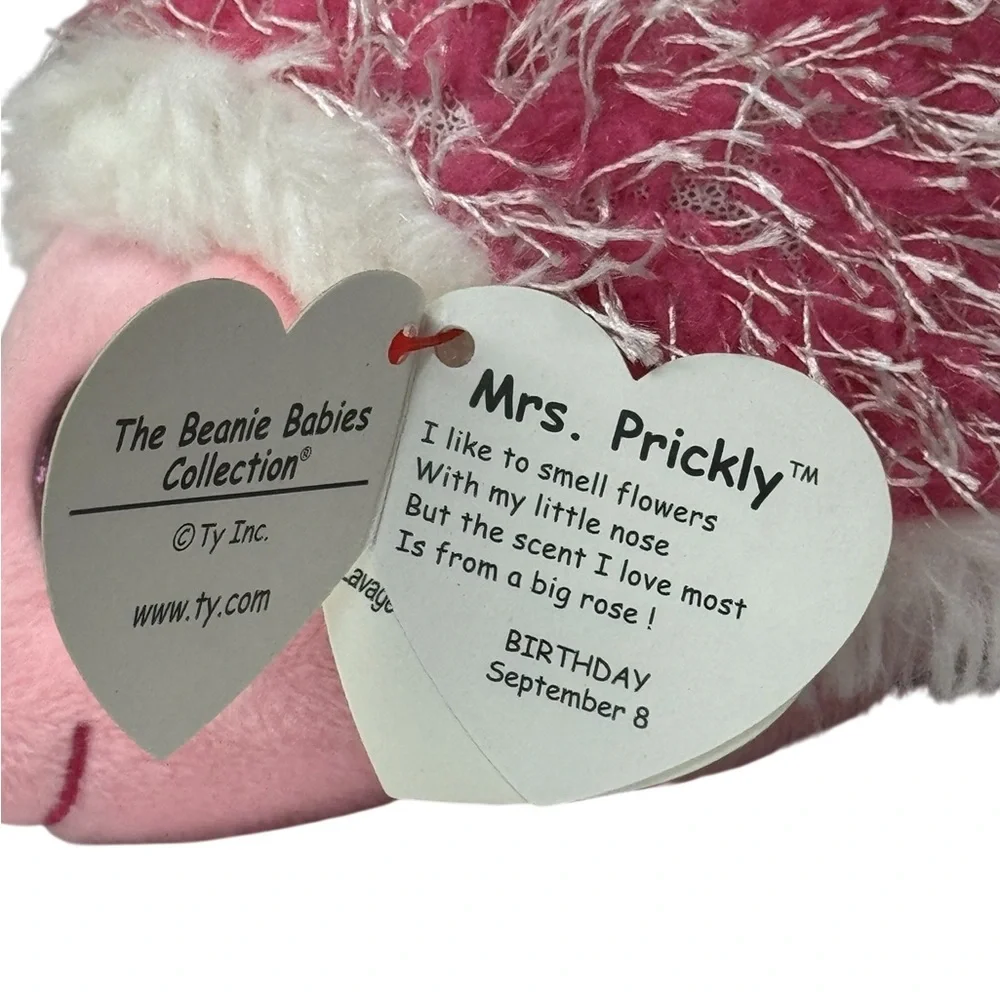 TY Beanie Baby MRS. PRICKLY the Pink Hedgehog 6 inch Stuffed Animal Glitter Eyes